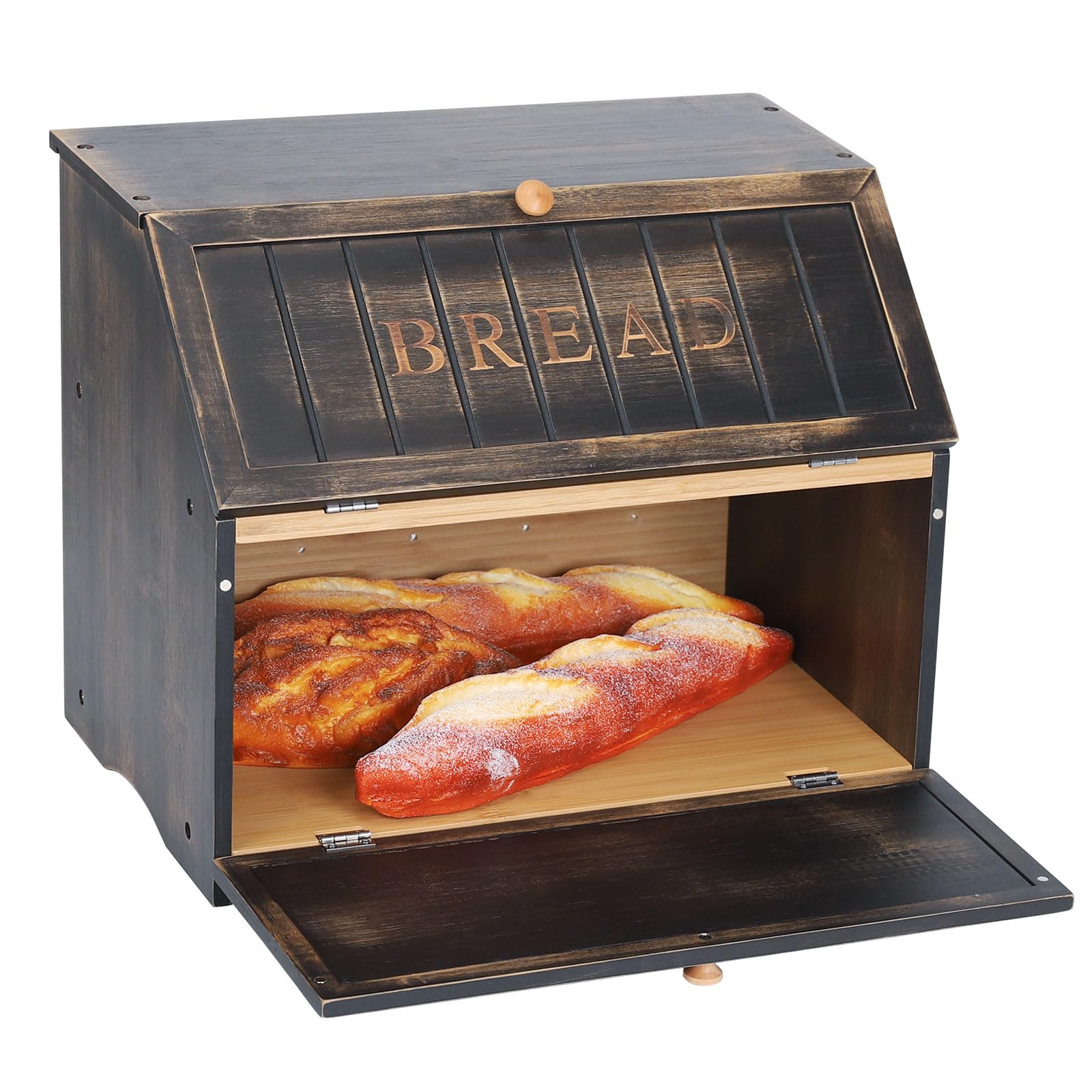 HOMEKOKO bread box two-layer front view shows organized counter space and accessible storage.