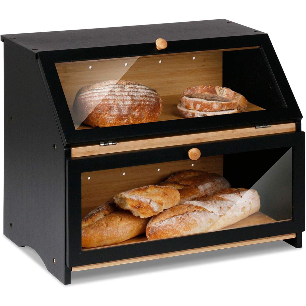 HOMEKOKO bread box with double-layer open view showing two loaves