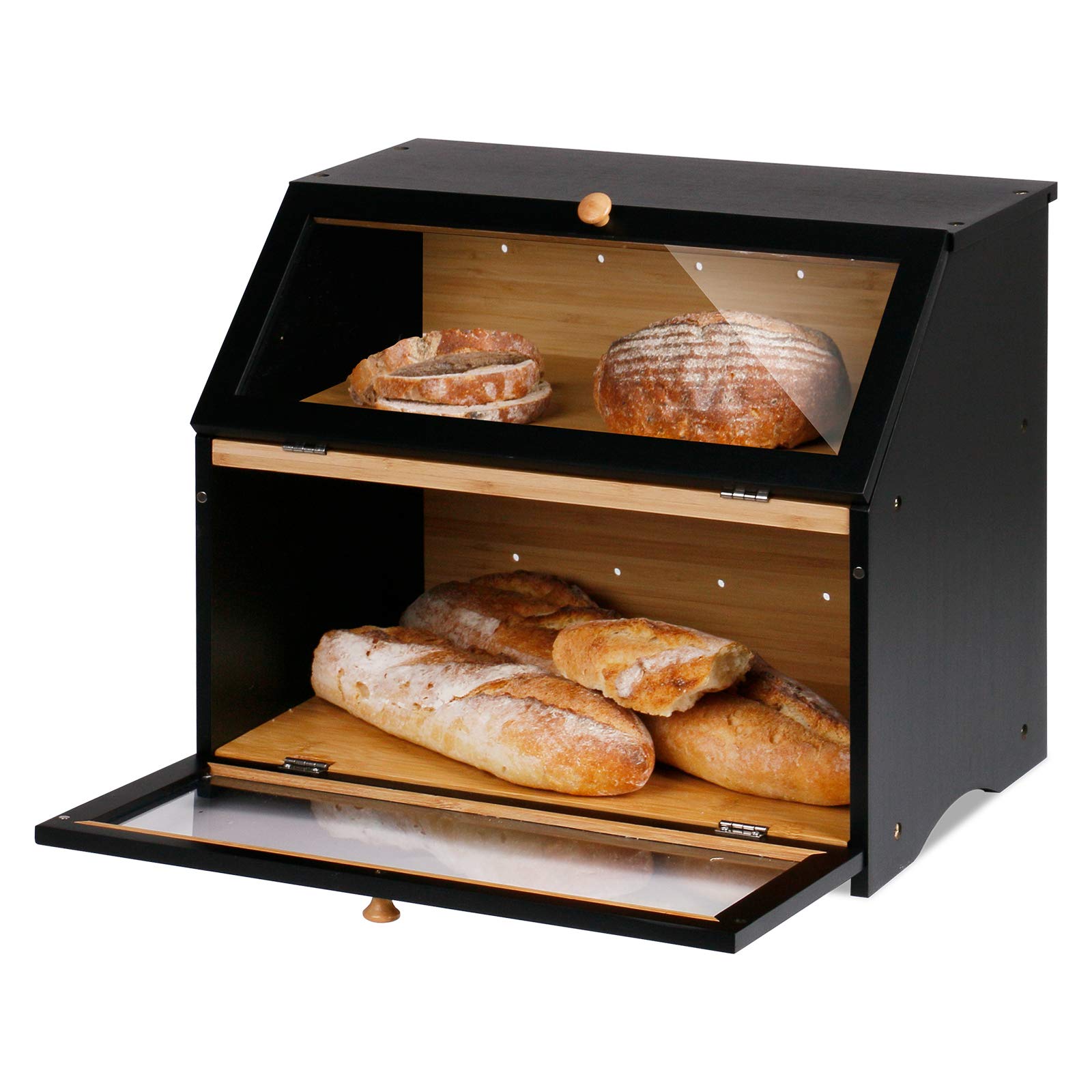 HOMEKOKO wooden black finish bread box on a counter