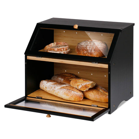 HOMEKOKO wooden black finish bread box on a counter