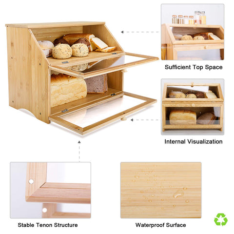HOMEKOKO bread box high-foot and deep-back design lifts from counter and blocks wall moisture.