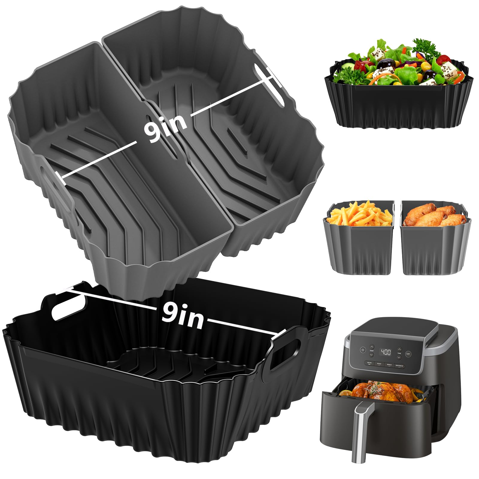 HOMELYLIFE 9-inch square silicone liner for Ninja AF141 with 2-in-1 design for versatile cooking