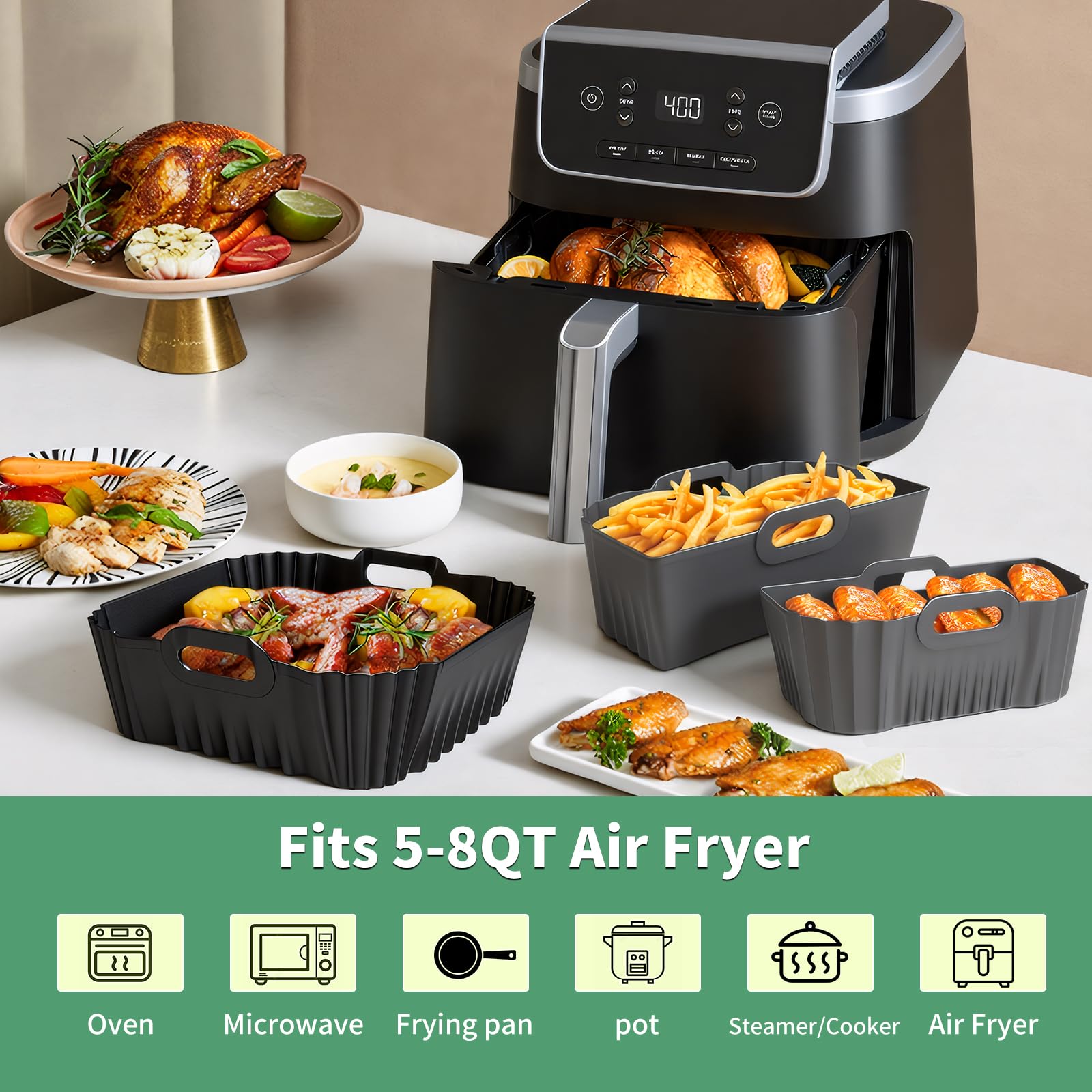 HOMELYLIFE 9-inch square silicone liner for Ninja AF142 enabling dual-zone cooking