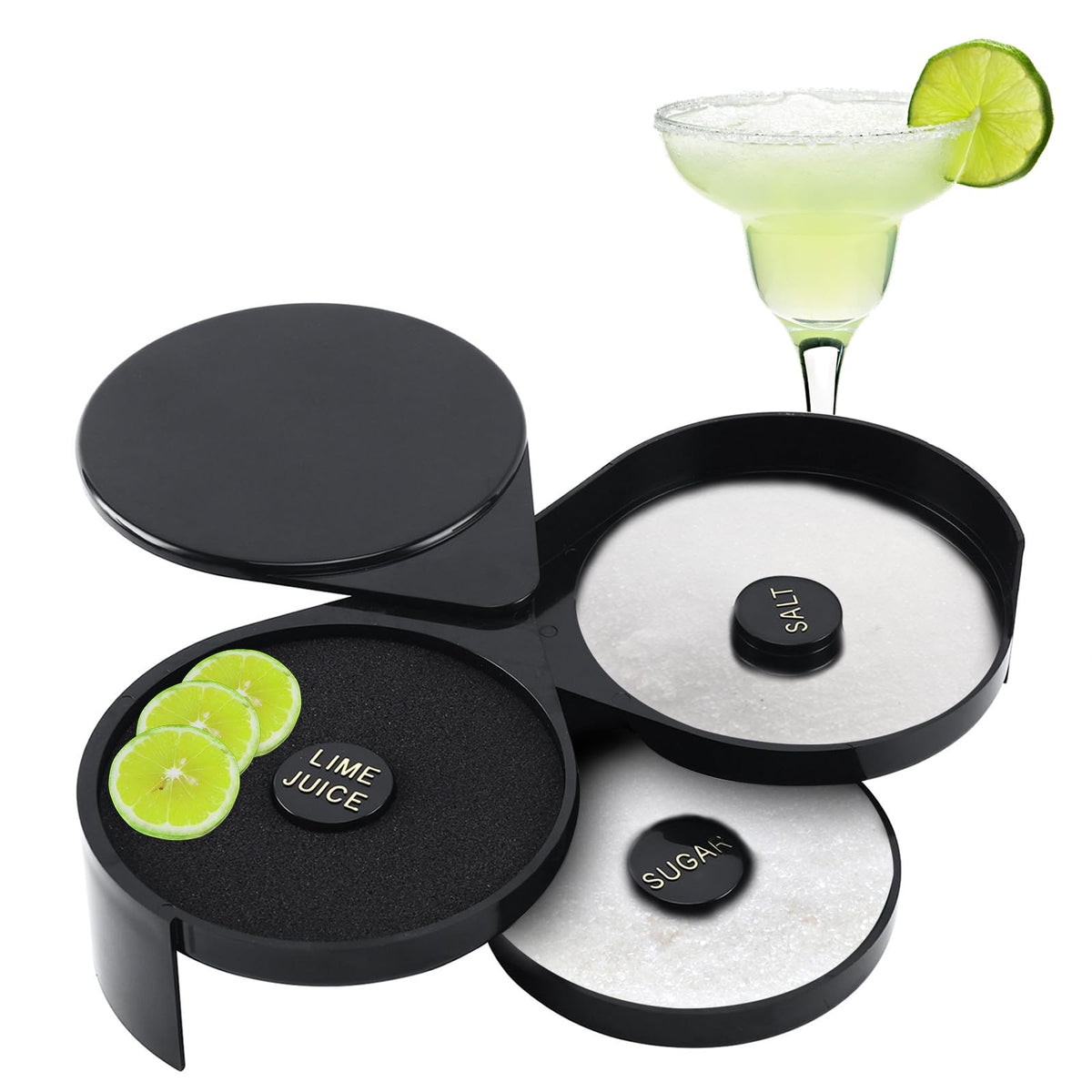 Homend Margarita Salt Rimmer 3-tier rotating trays for efficient bar prep.
