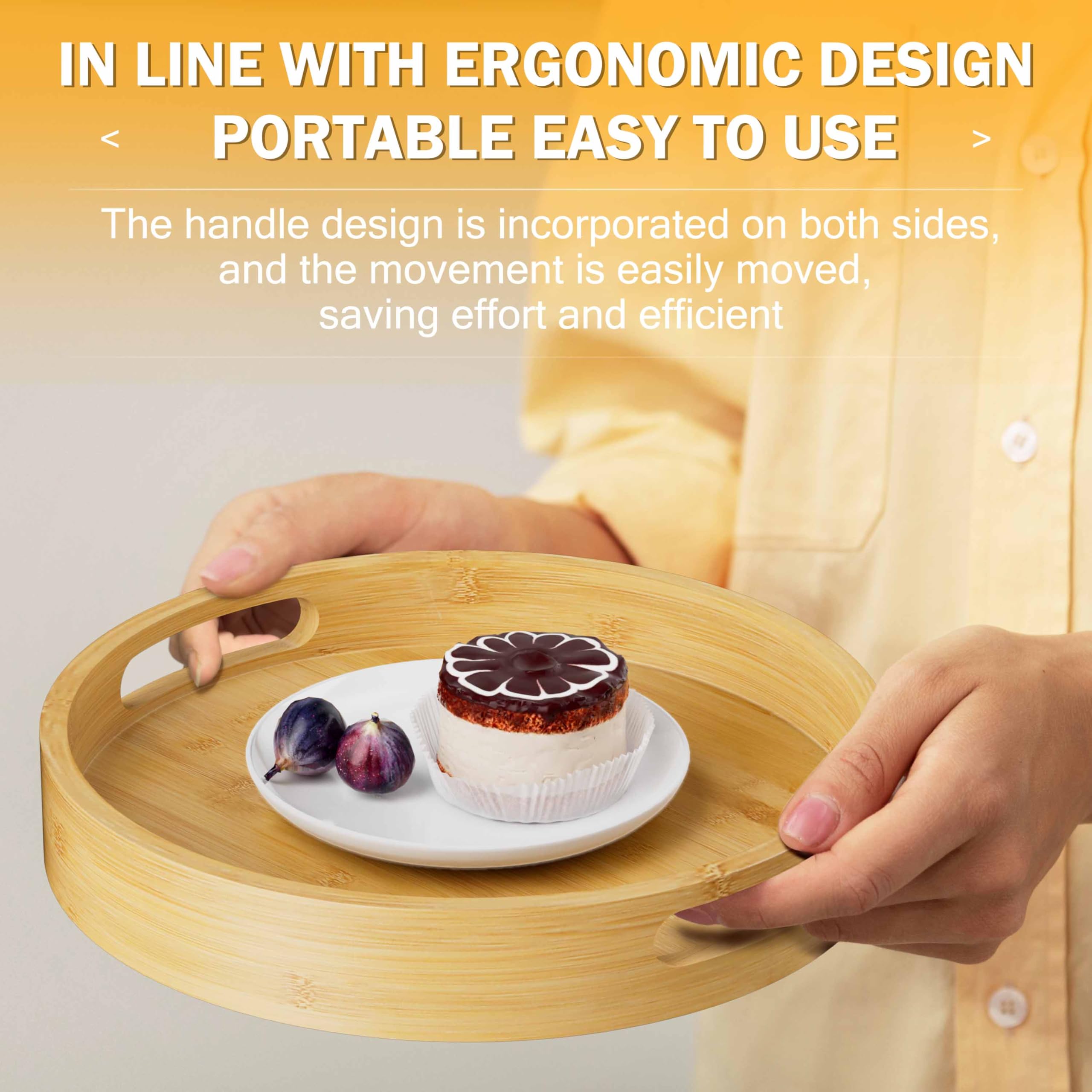 Homerays bamboo lazy susan turntable with side handles for quick grip.