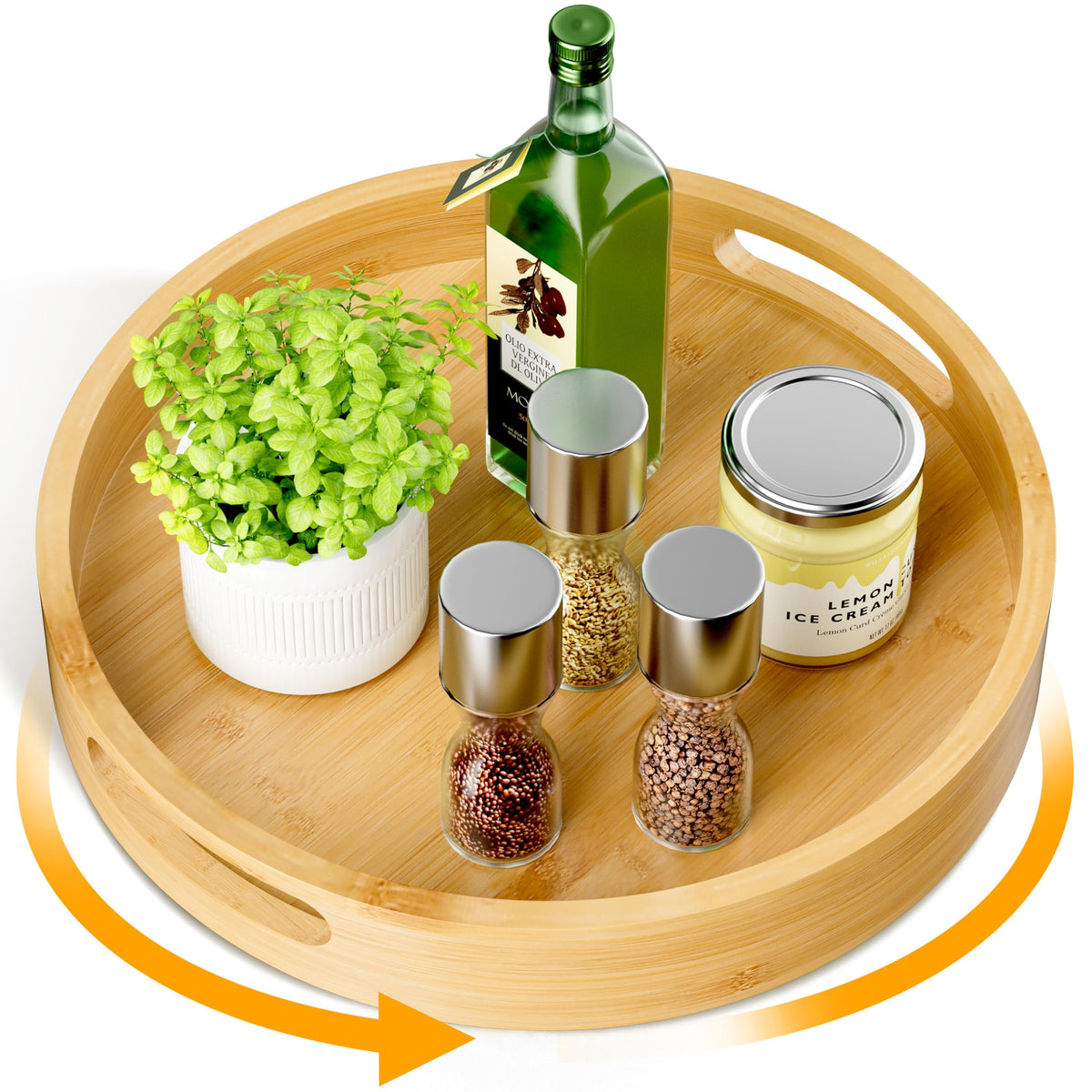 Homerays Lazy Susan 12-inch bamboo top view for easy access to spices.