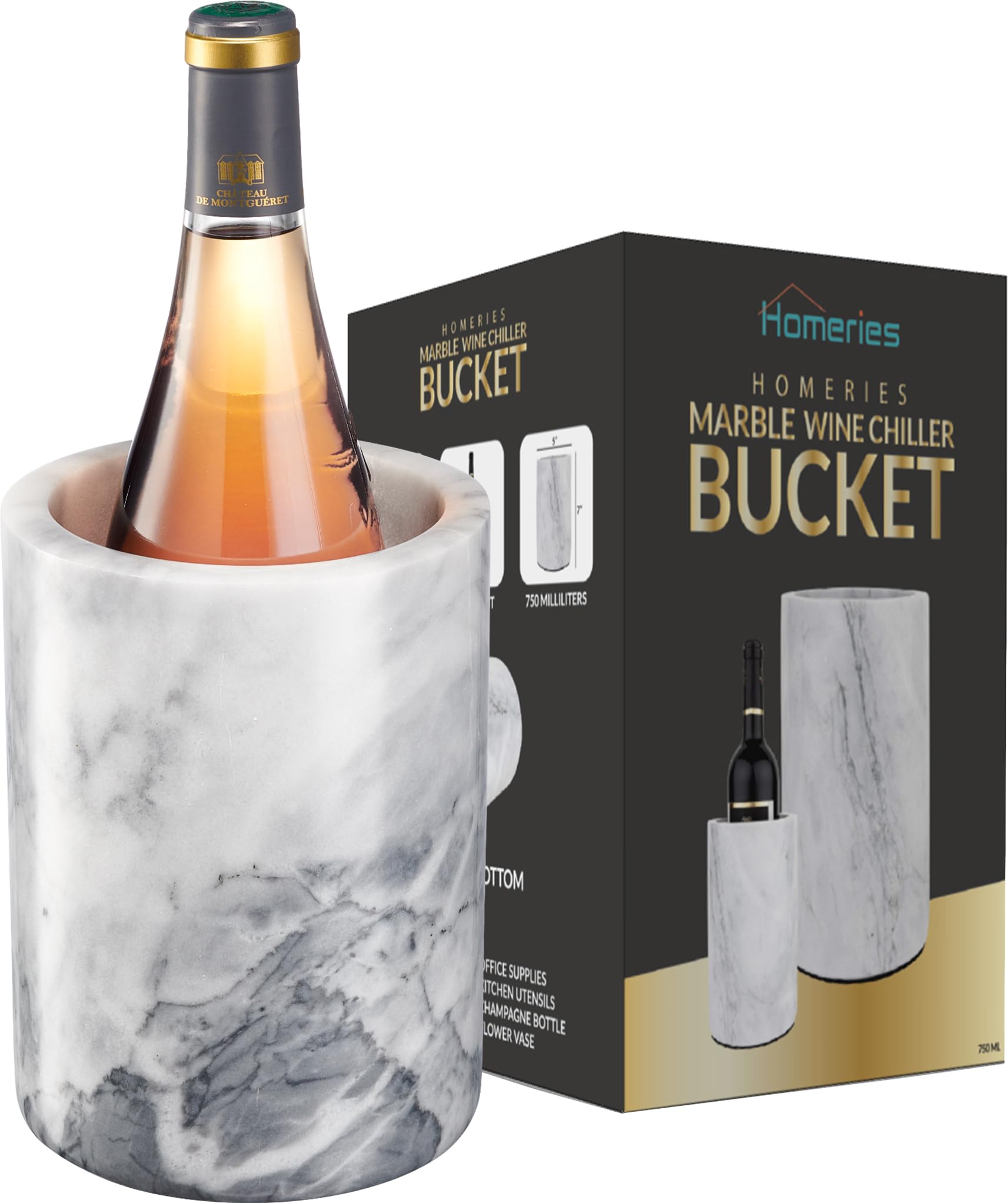 Homeries marble wine chiller bucket close-up showing elegant texture and durable design for stylish cooling