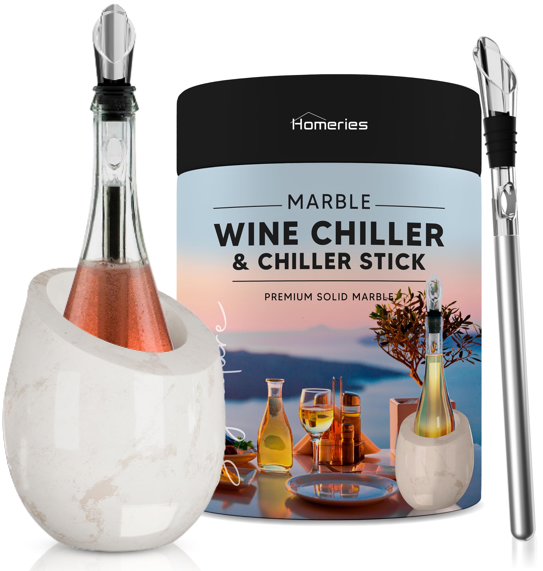 Homeries marble wine chiller bucket front view keeps bottles cool for gatherings