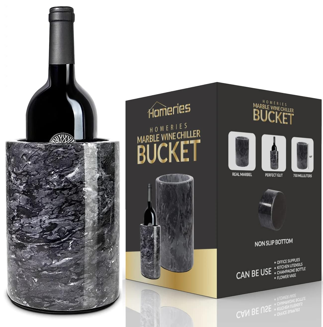 Homeries marble wine chiller bucket gray closeup showing durable natural stone finish