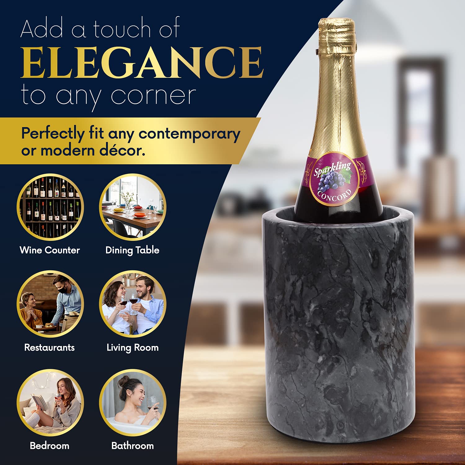 Homeries marble wine chiller bucket gray elegant design complements modern decor