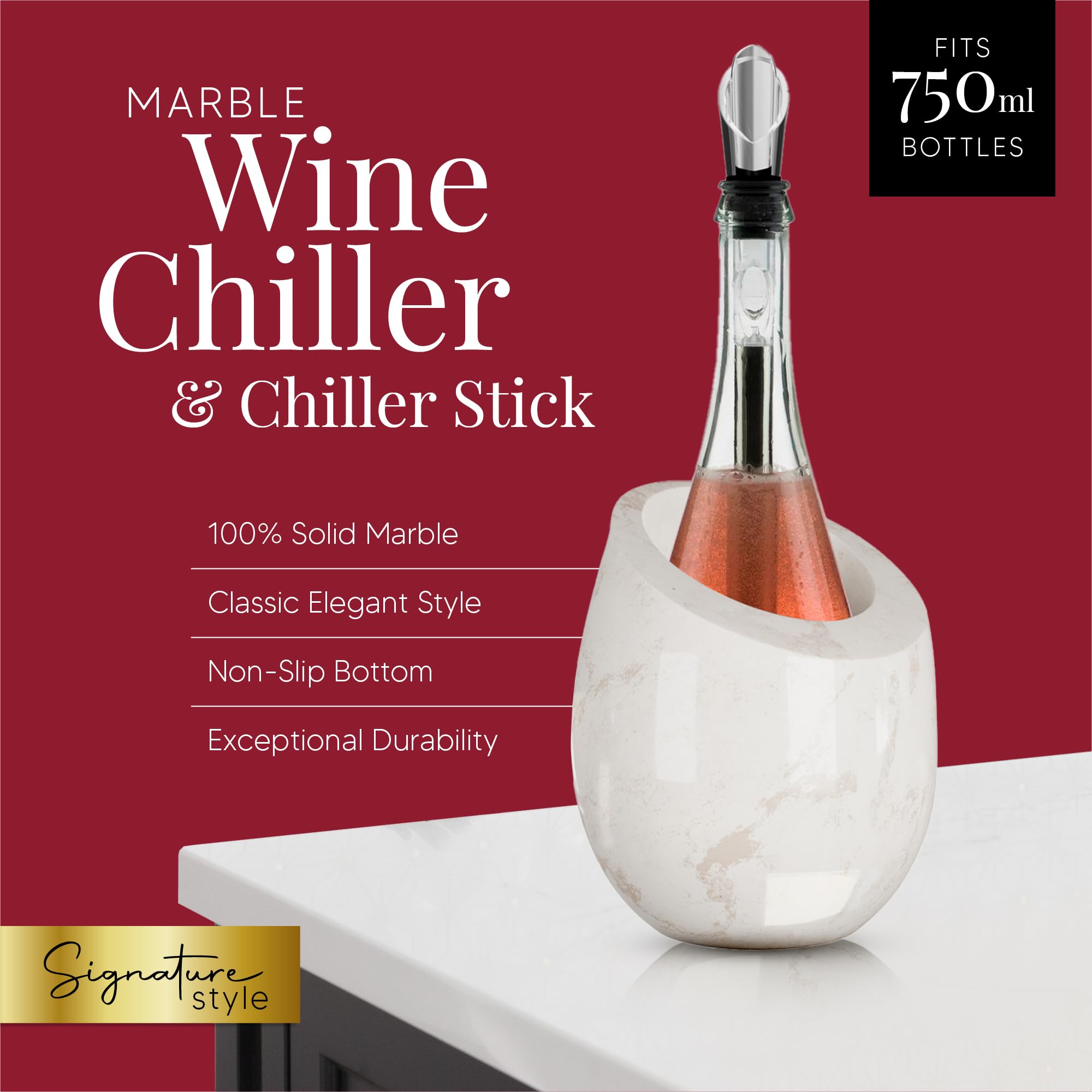 Homeries marble wine chiller bucket side view portable cooling for outdoor events