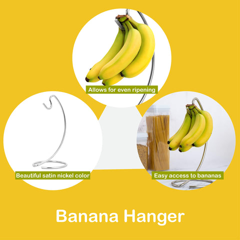Homeries satin-nickel banana keeper complements modern kitchens and reduces countertop clutter.