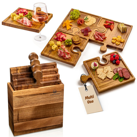 Homesphere puzzle charcuterie boards arranged as a playful centerpiece for entertaining