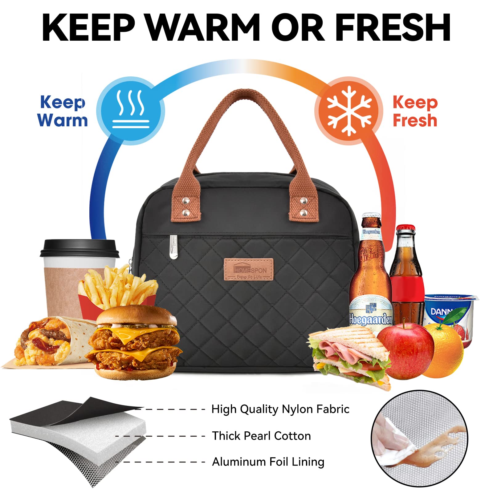 HOMESPON lunch bag durable nylon handles provide comfortable grip.