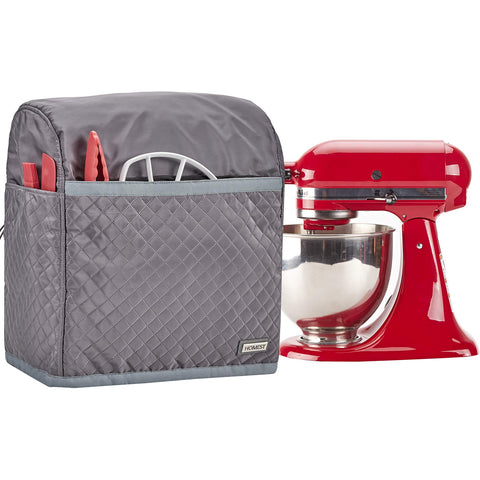 HOMEST quilted dust cover with pockets on a tilt-head mixer for dust protection and organization