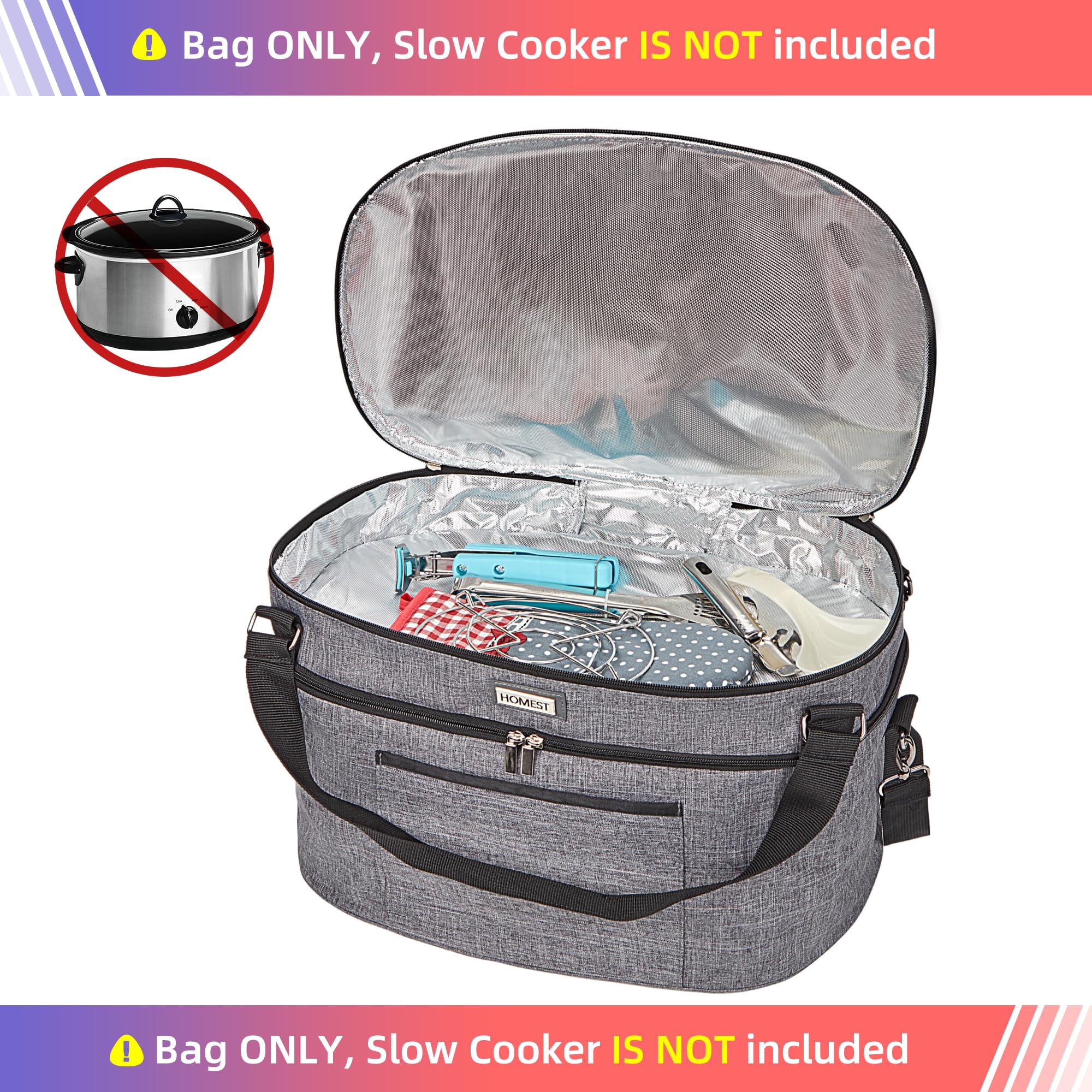 HOMEST slow cooker bag insulated liner keeps meals warm while traveling.