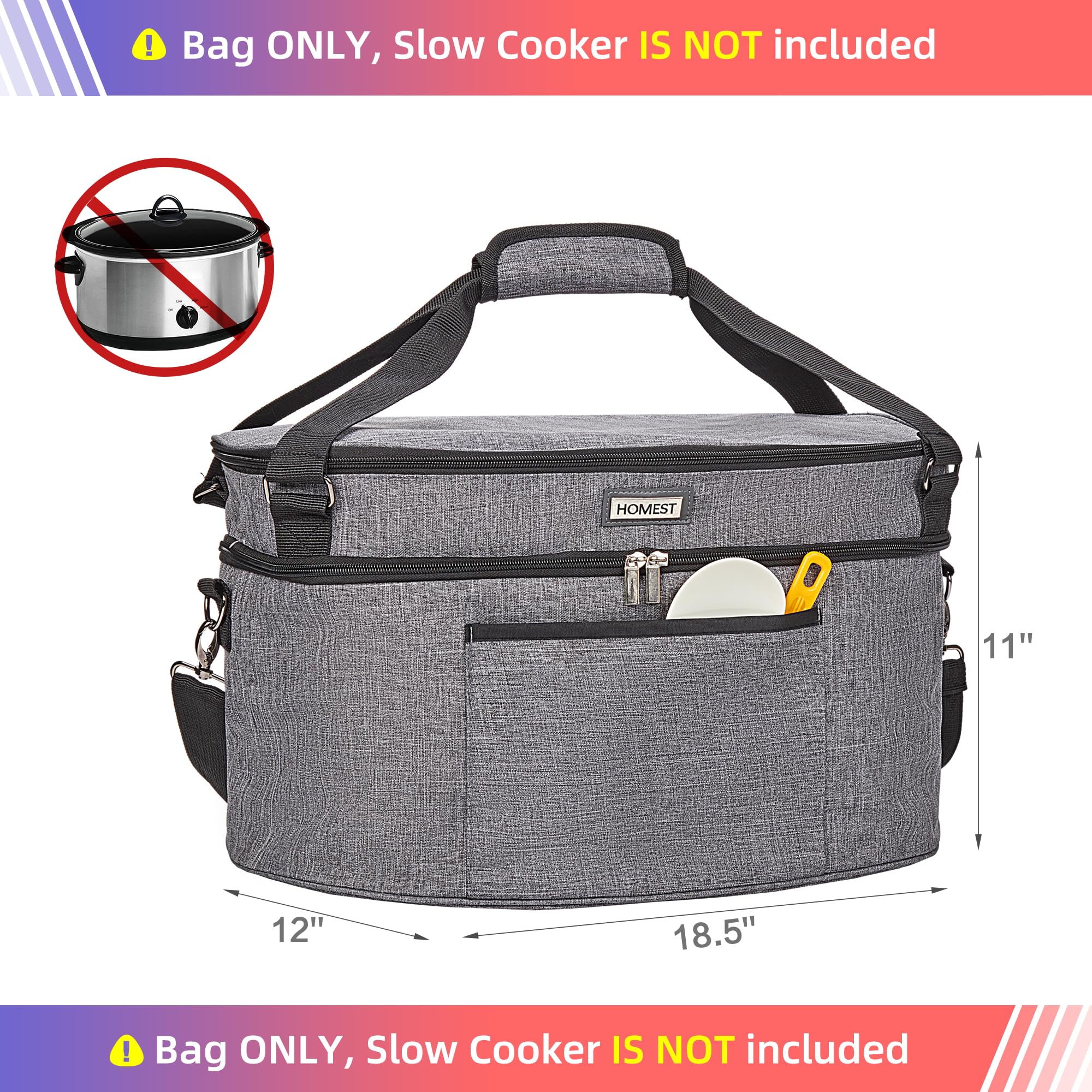 HOMEST fits 6-8 quart crock-pot securely in travel bag.