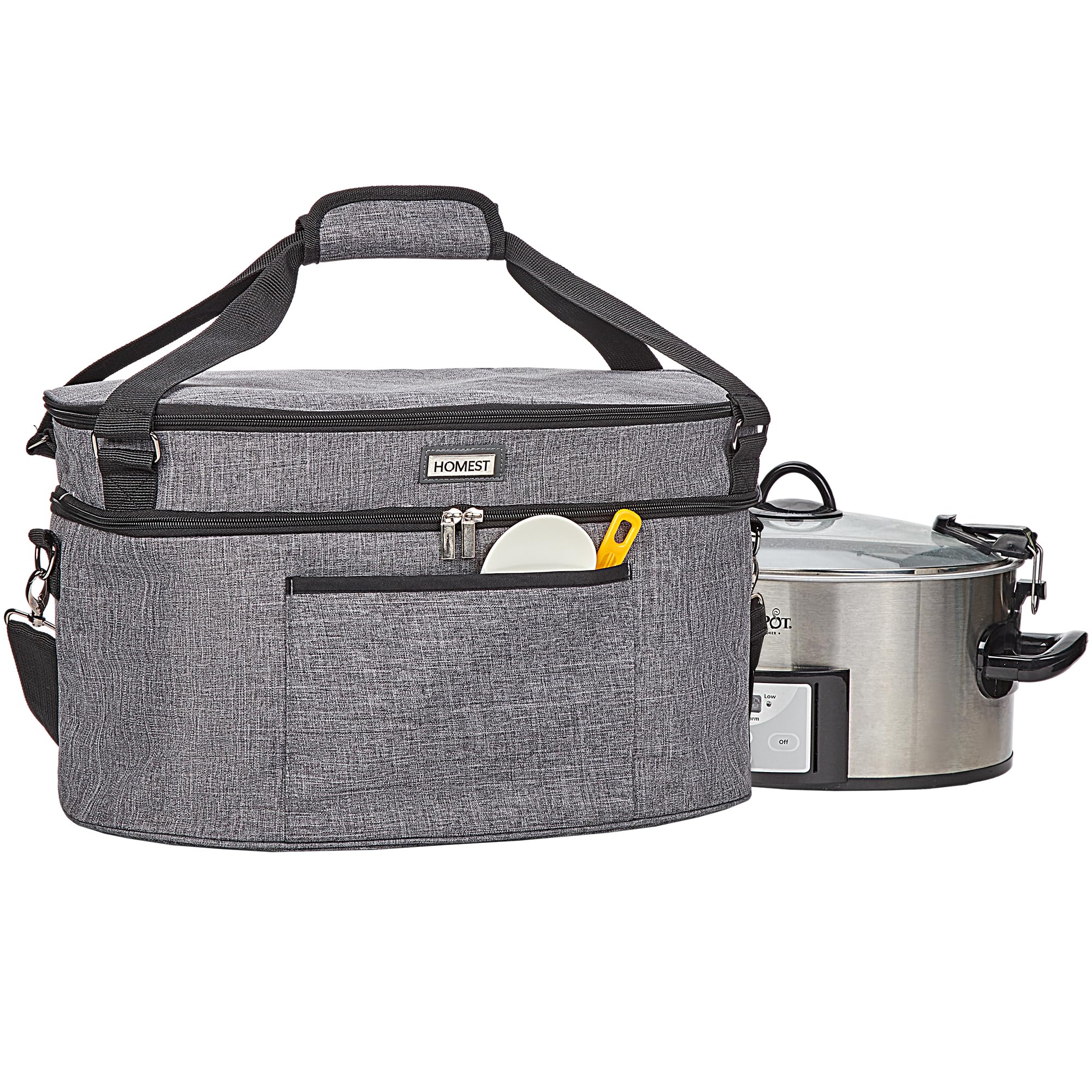 HOMEST slow cooker bag with top compartment for extra storage on the go.