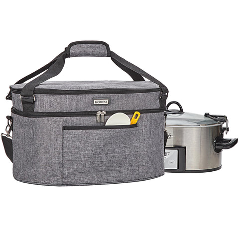 HOMEST slow cooker bag with top compartment for extra storage on the go.