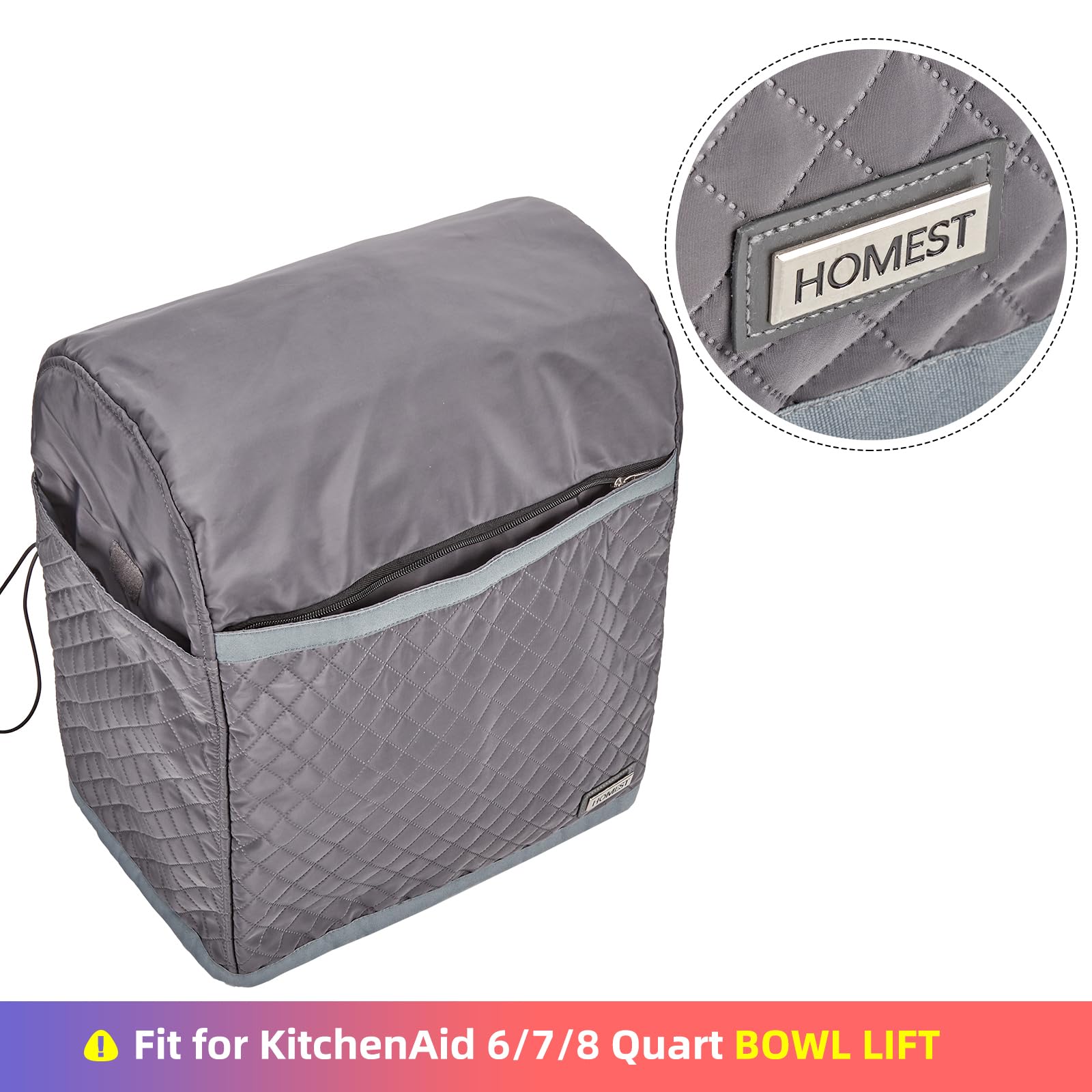 HOMEST grey quilted fabric dust cover highlighting premium build and durable material.