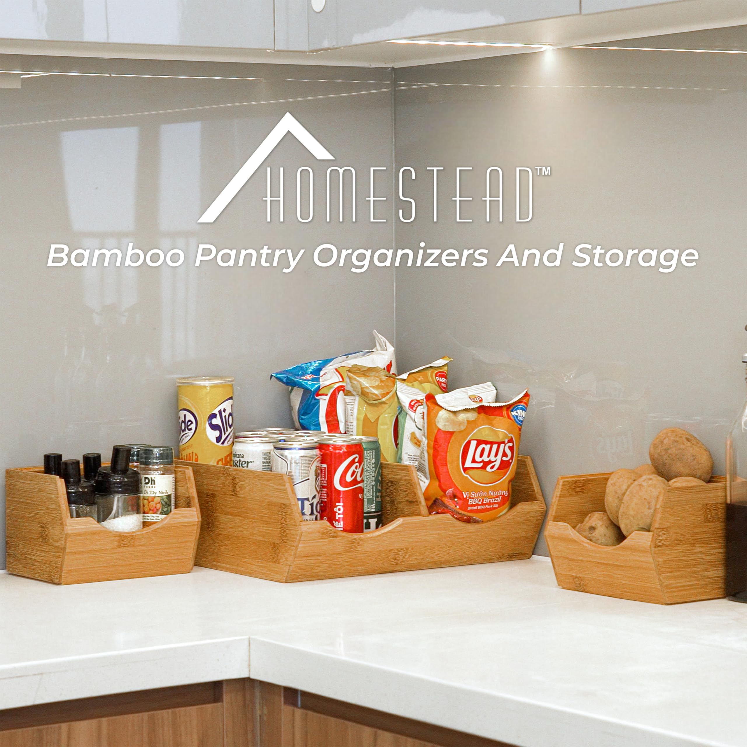 HOMESTEAD bamboo pantry bin natural warm texture in kitchen