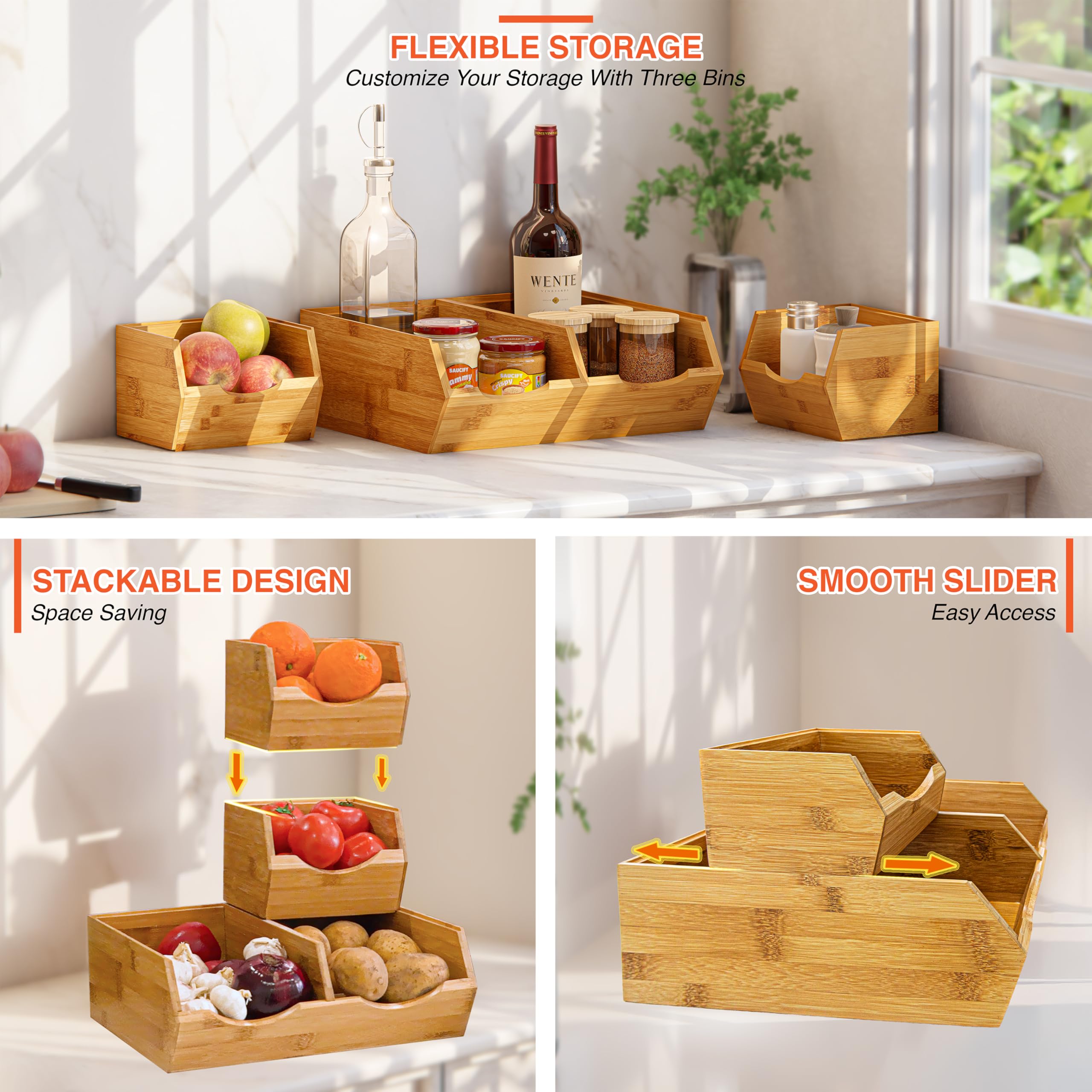 HOMESTEAD bamboo bin with slide-front access for quick produce retrieval