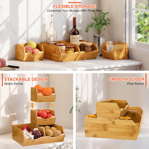 HOMESTEAD bamboo bin with slide-front access for quick produce retrieval