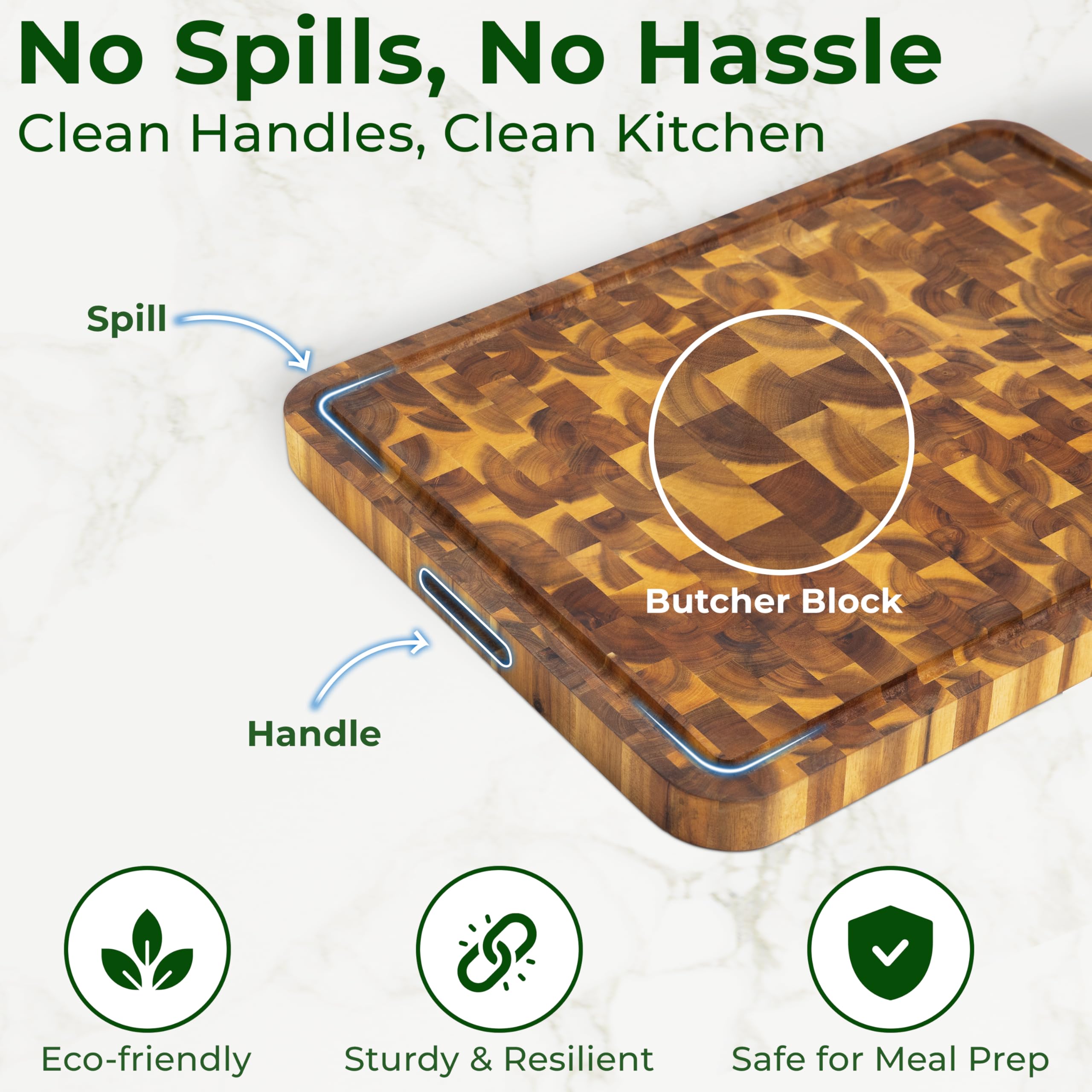 HOMESTEAD End grain surface gentle on knives during meat slicing and chopping