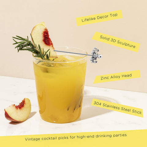 Homestia metal cocktail picks featuring a cherry garnish for effortless stacking.
