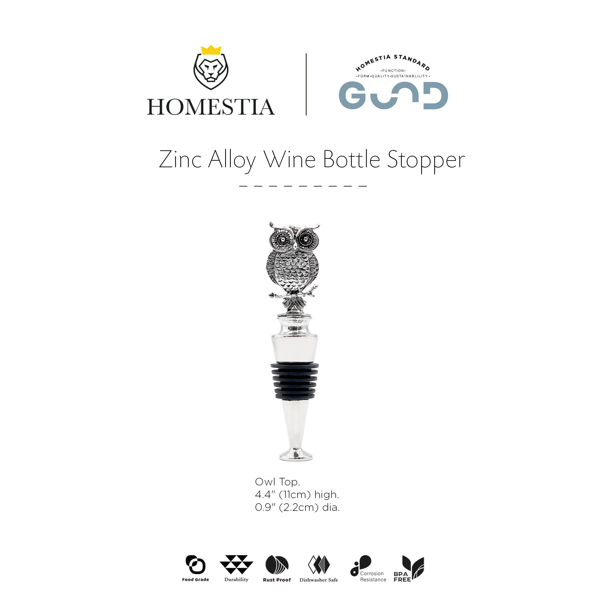 Homestia owl wine stopper fits various bottle sizes for versatility.