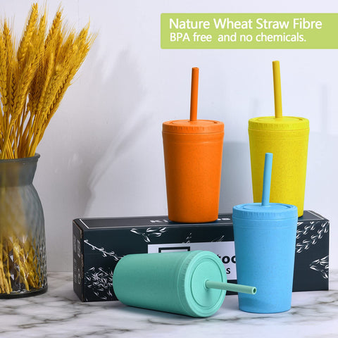 Homestockplus 10oz wheat straw cup with easy-grip design and safe lid, kid-friendly.