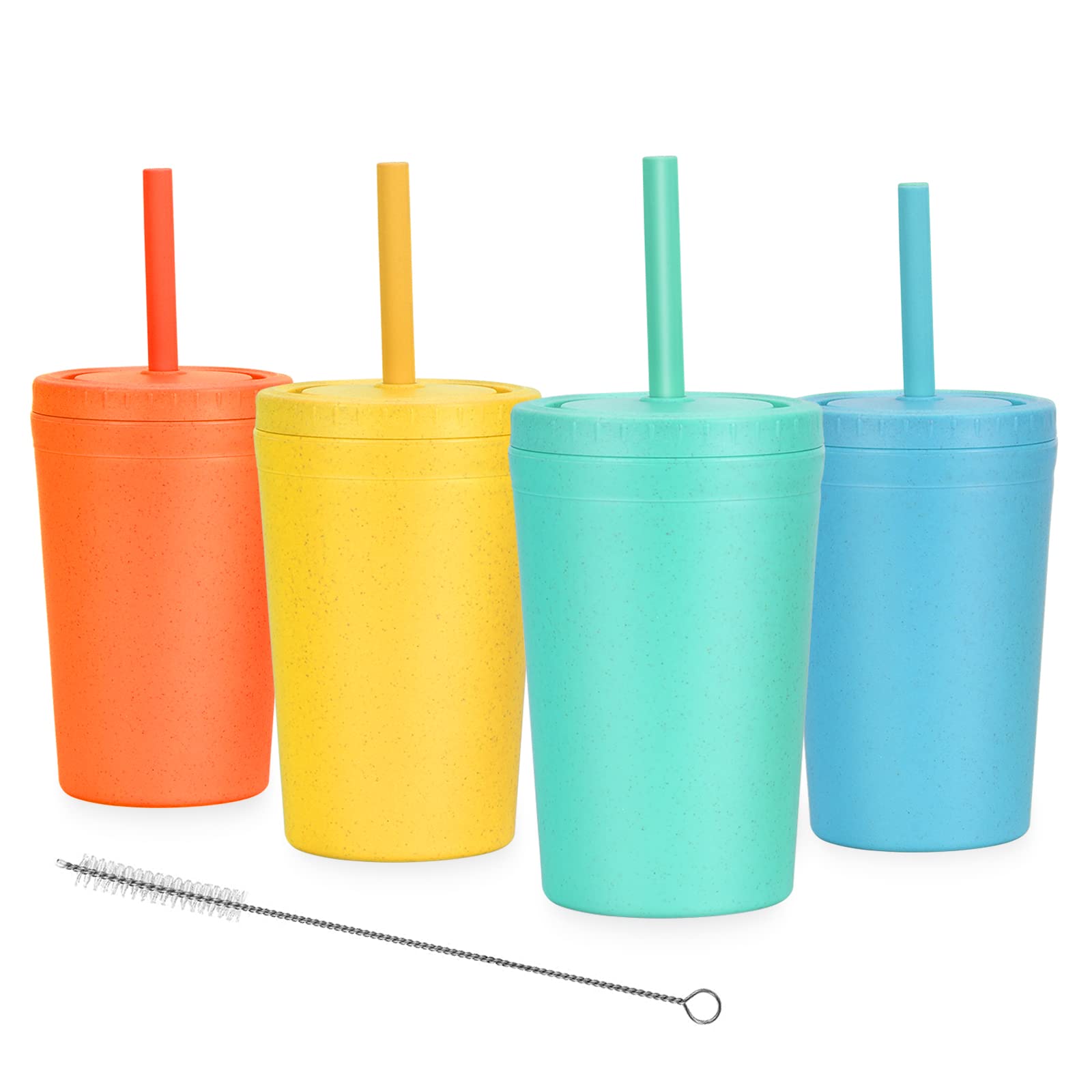 Homestockplus reusable wheat straw cups with lids and silicone straws in four color options, family-friendly.
