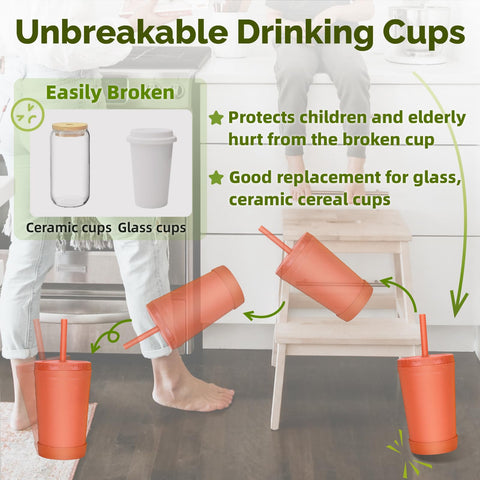 Homestockplus stackable wheat straw cups save space in kitchens and lunchboxes.