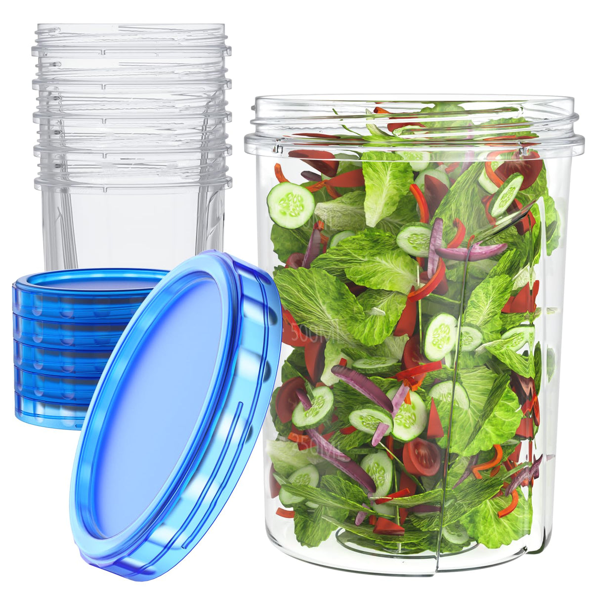 HOMETALL 32 oz clear-bottom container with blue twist-top lid for meal prep.