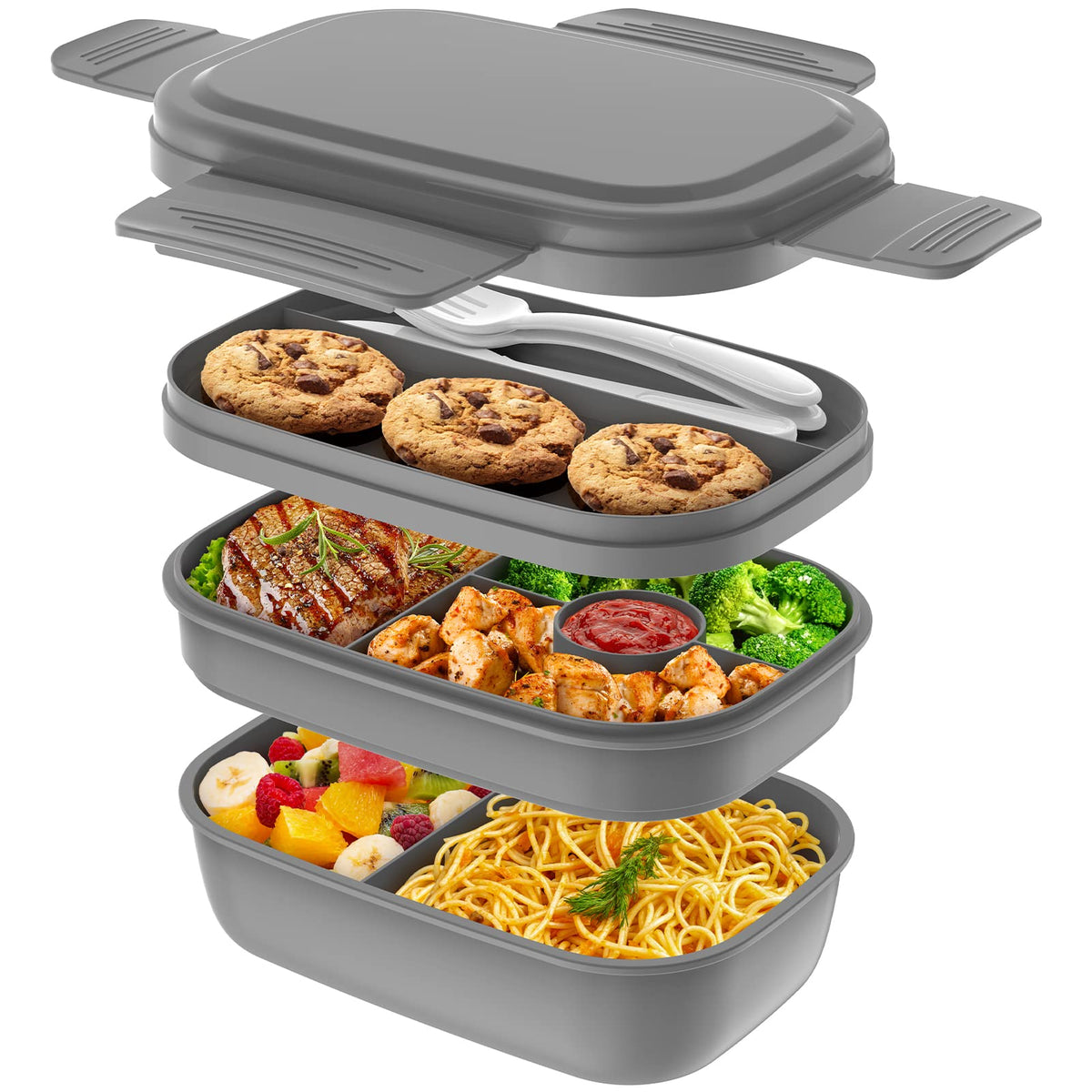 HOMETALL Bento Box three-layer stack shows organized meal zones for work or school.