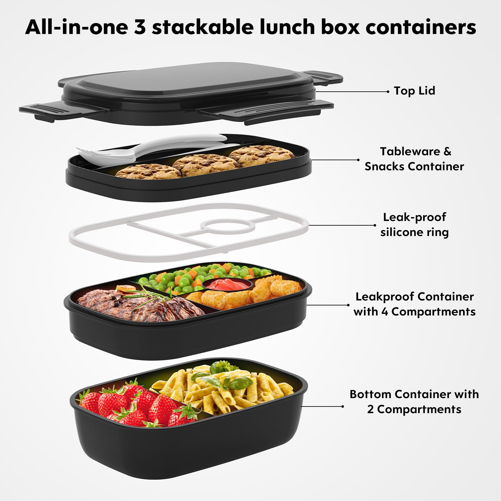 HOMETALL Bento Box silicone seal and locking clips prevent leaks