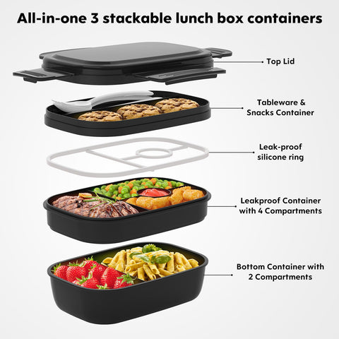 HOMETALL Bento Box silicone seal and locking clips prevent leaks