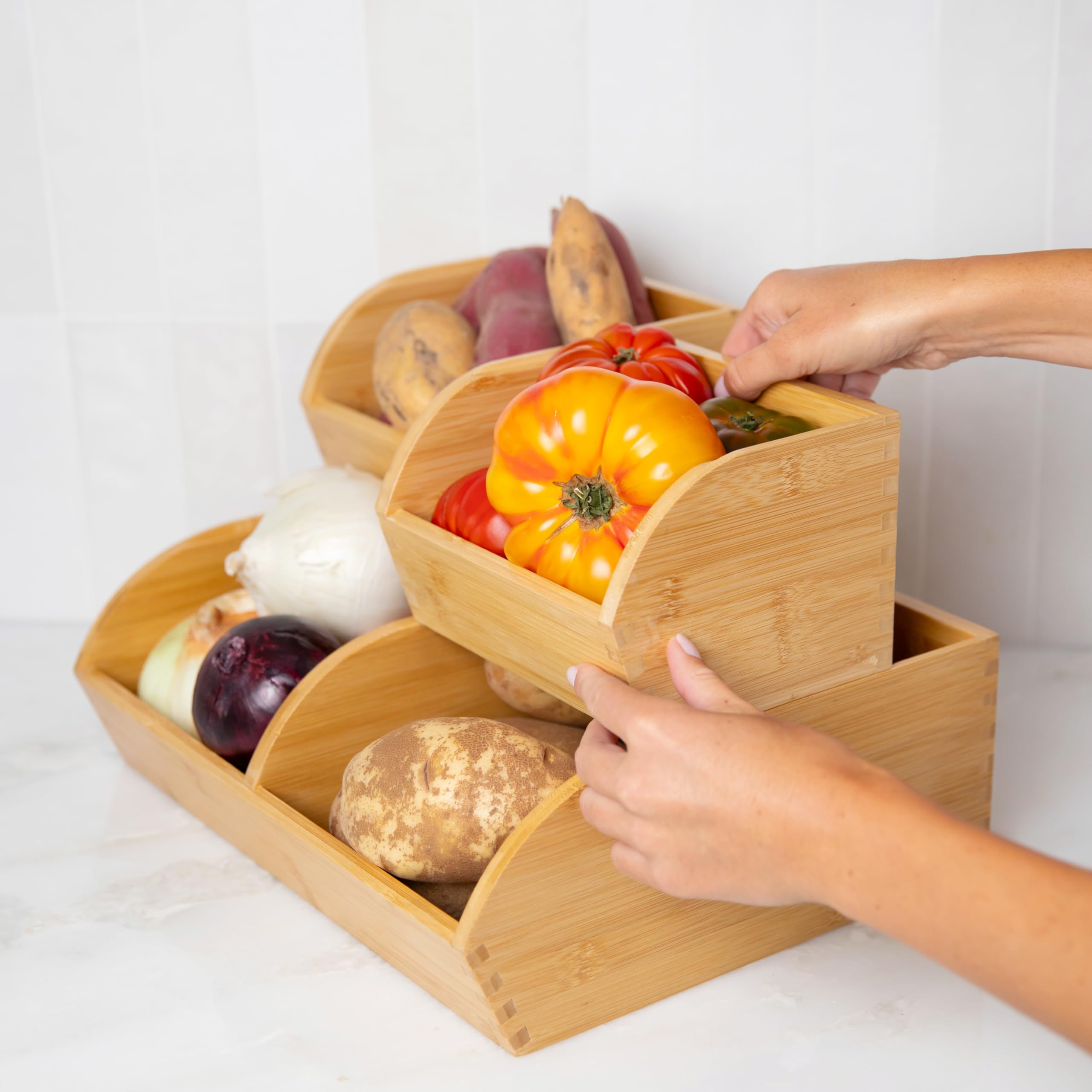 Homeware Express large bin with 15x12x5 dimensions fits potatoes comfortably