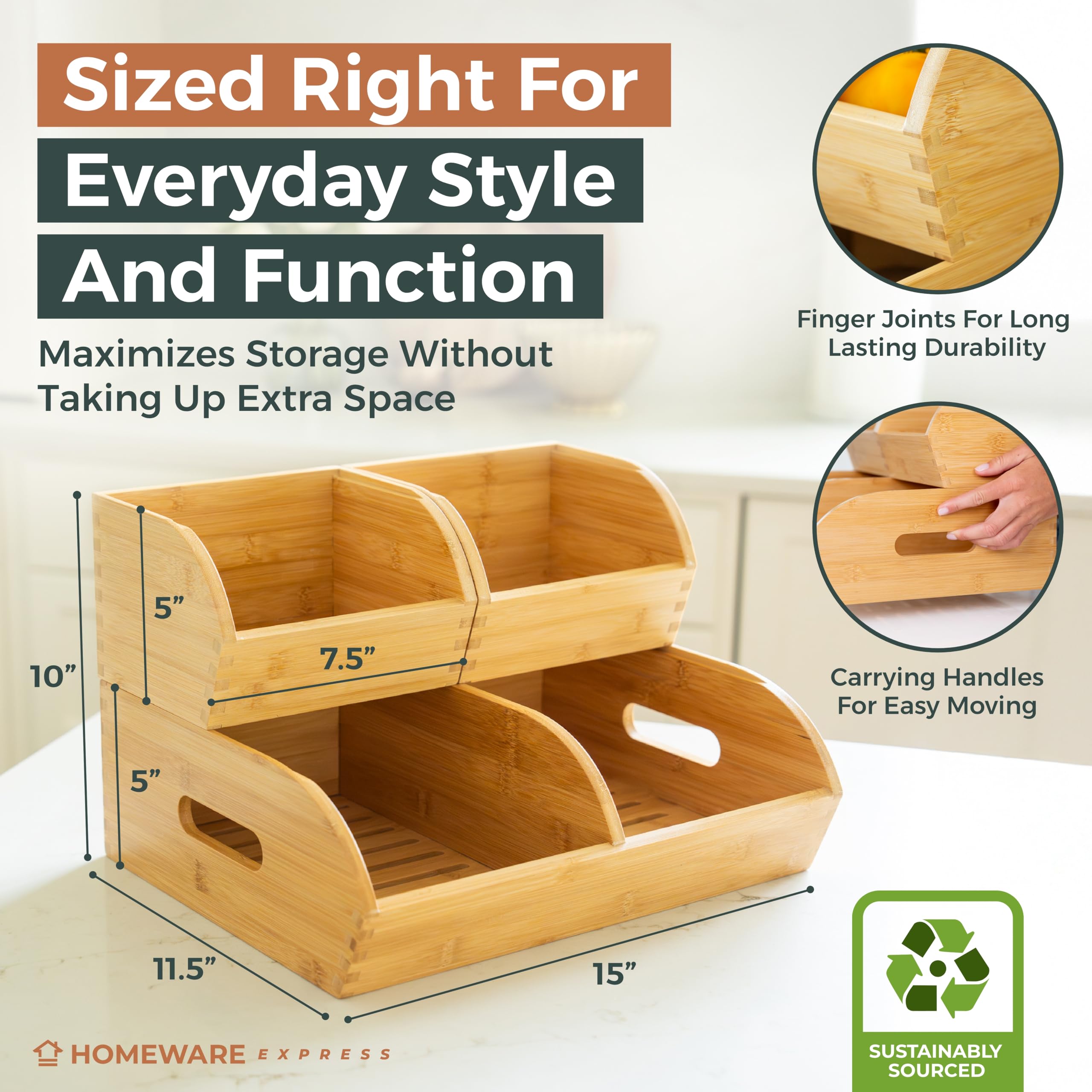 Homeware Express multipurpose storage bin for produce, snacks, or bathroom items