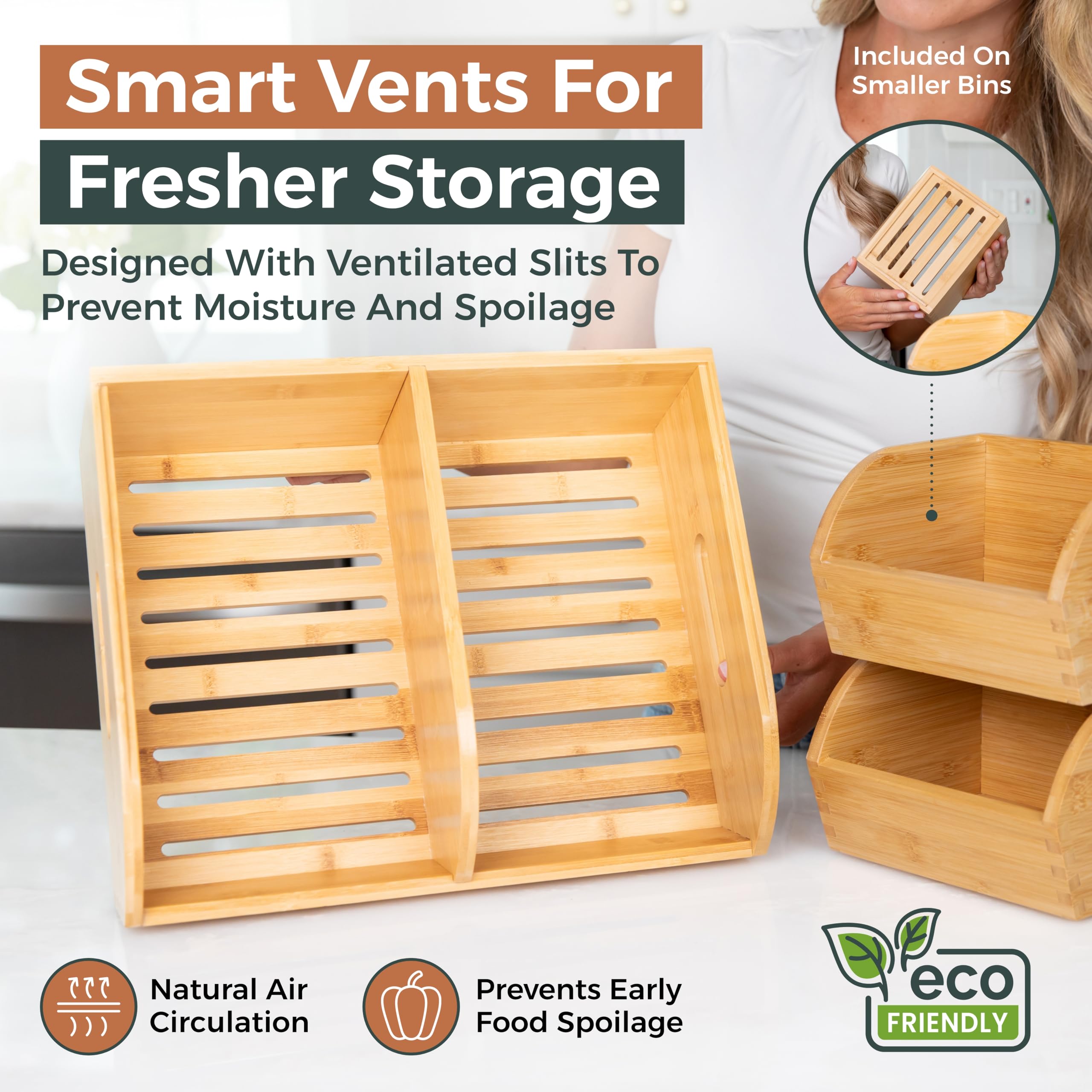 Homeware Express stackable bamboo bin set saves counter space with style