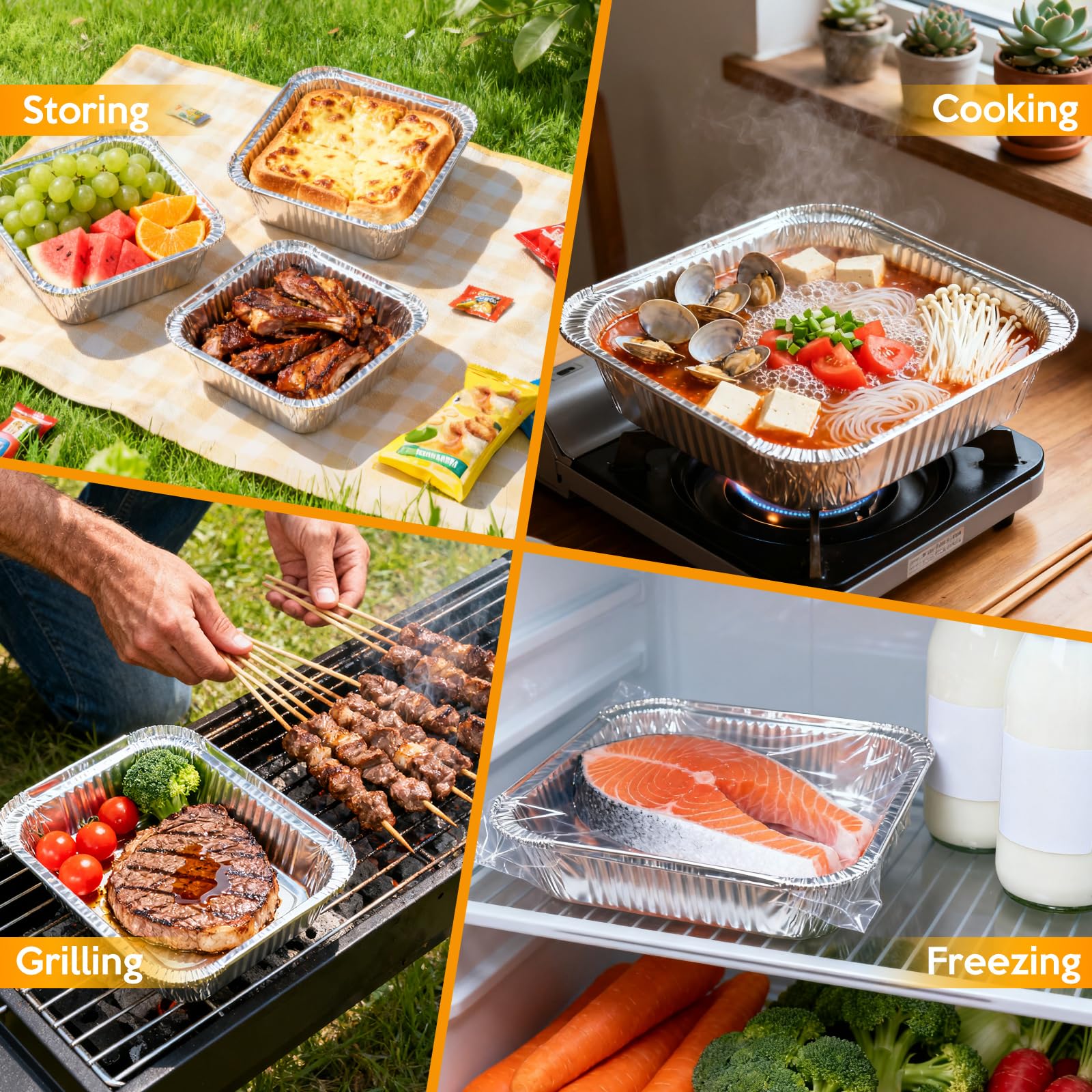 Homewarm foil pans in catering setup for quick servings.