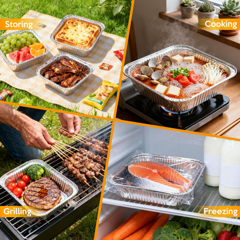 Homewarm foil pans in catering setup for quick servings.
