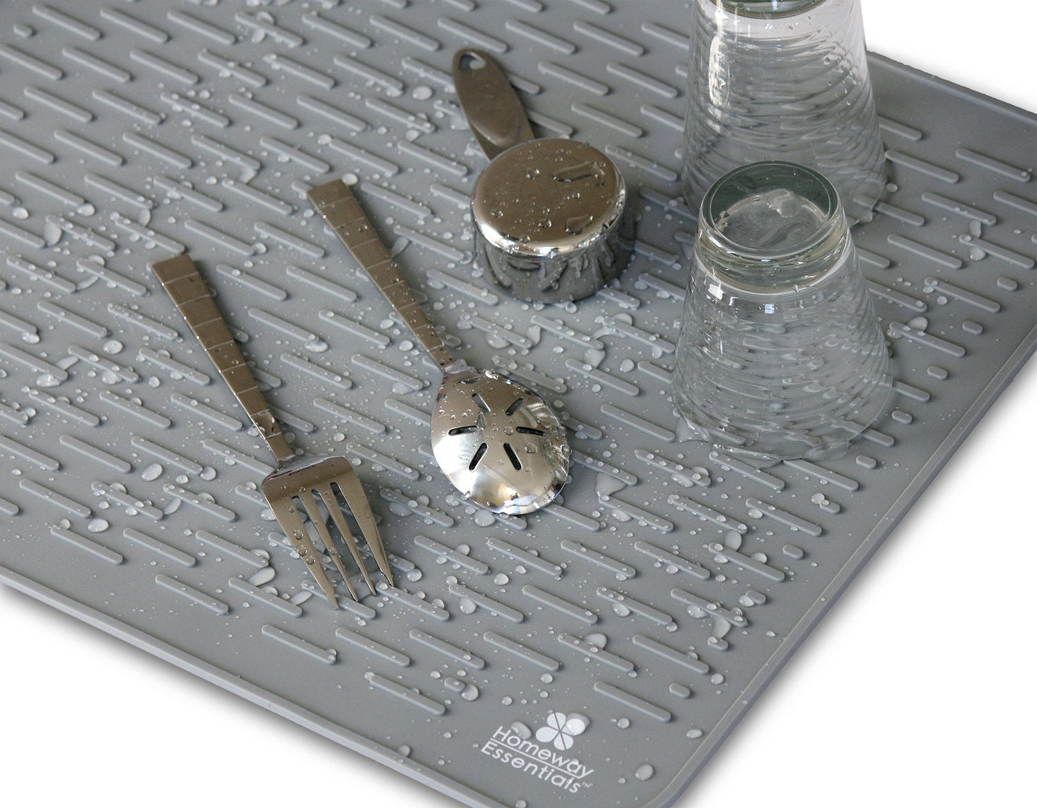 Homeway Essentials silicone dish drying mat is dishwasher safe for easy cleaning