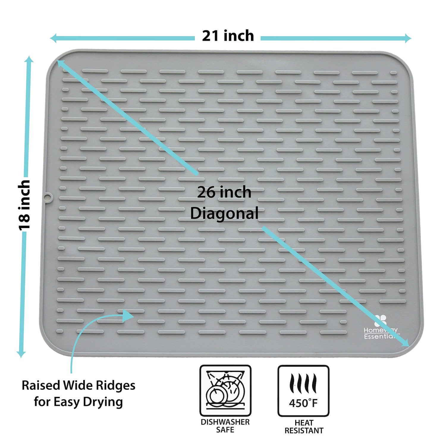 Homeway Essentials silicone dish drying mat heat resistant up to 450°F doubles as a trivet