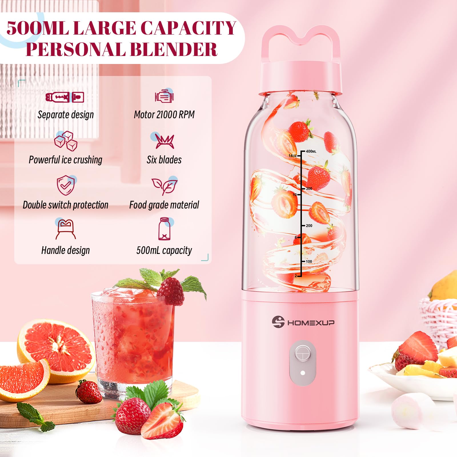 HOMEXUP blender interior blades high-speed action for quick blending