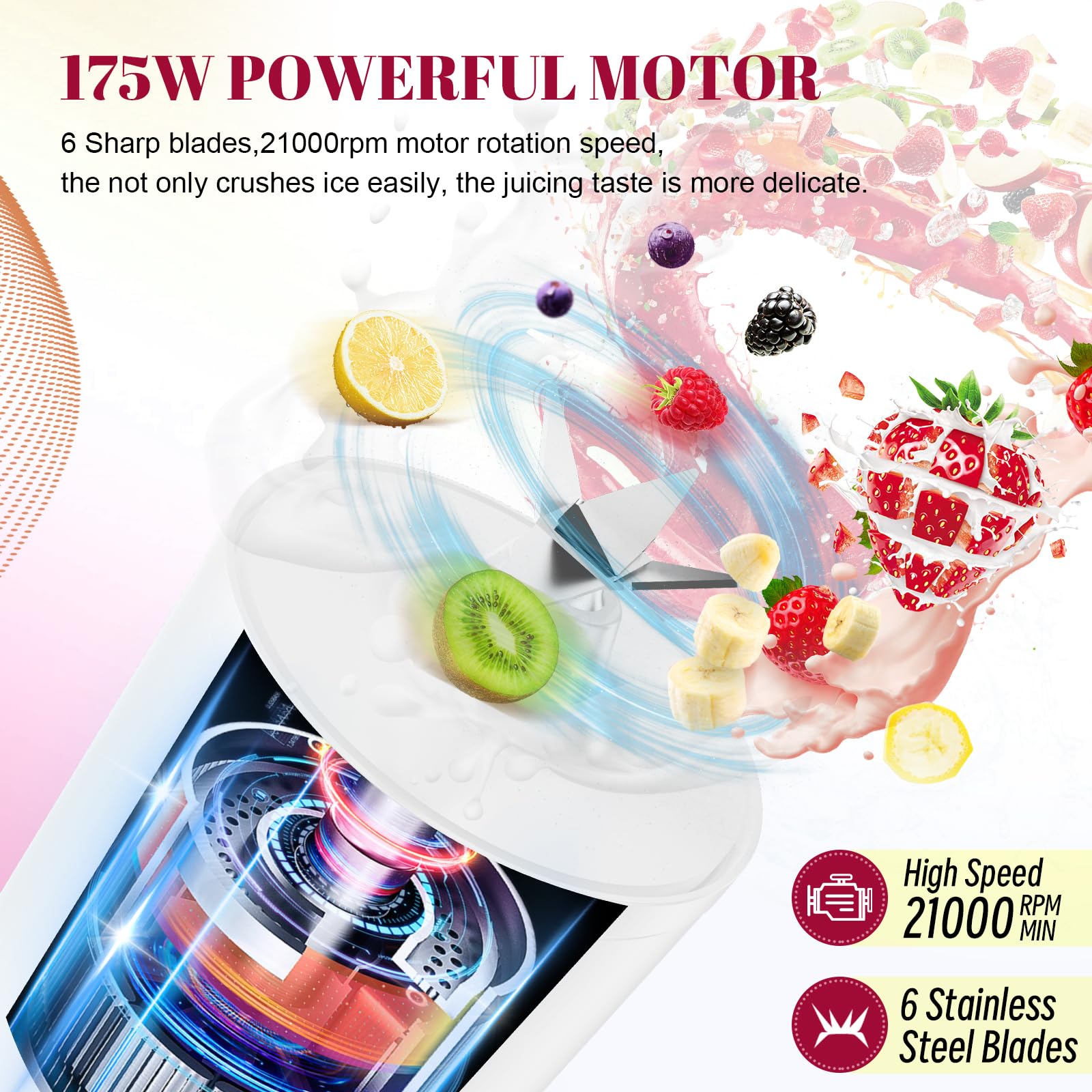 Homexup motor unit delivers 175W power for fast personal blends.