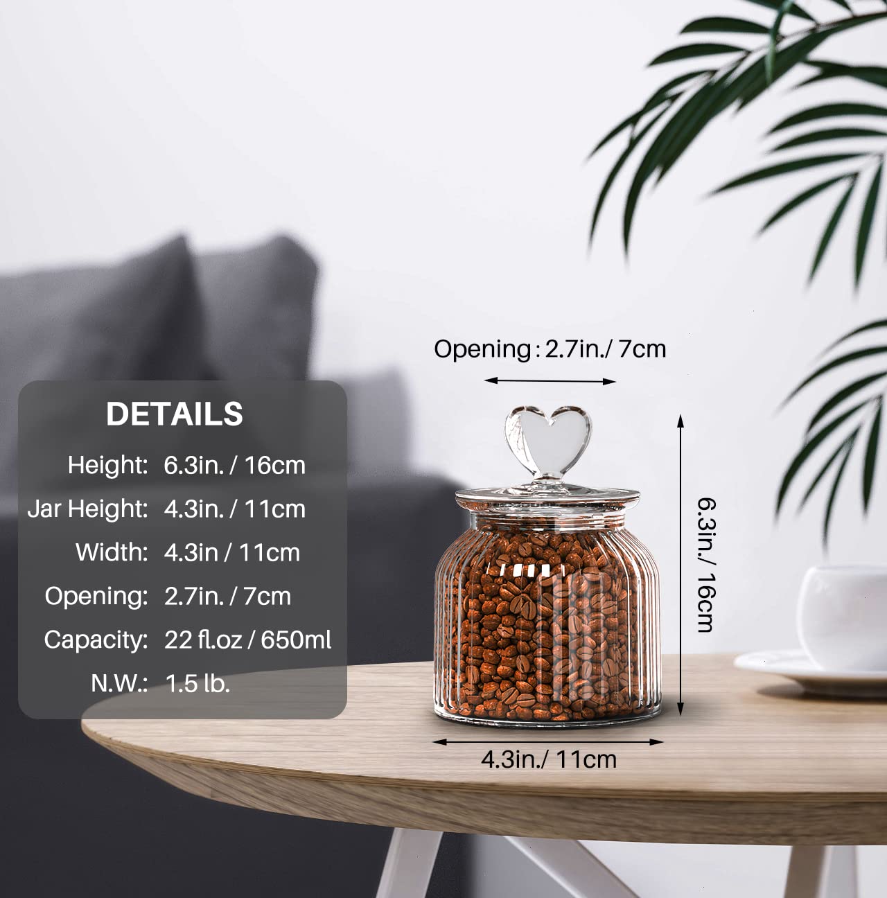HomeyHoney heart shaped handle jar, easy to grasp and charming for counters