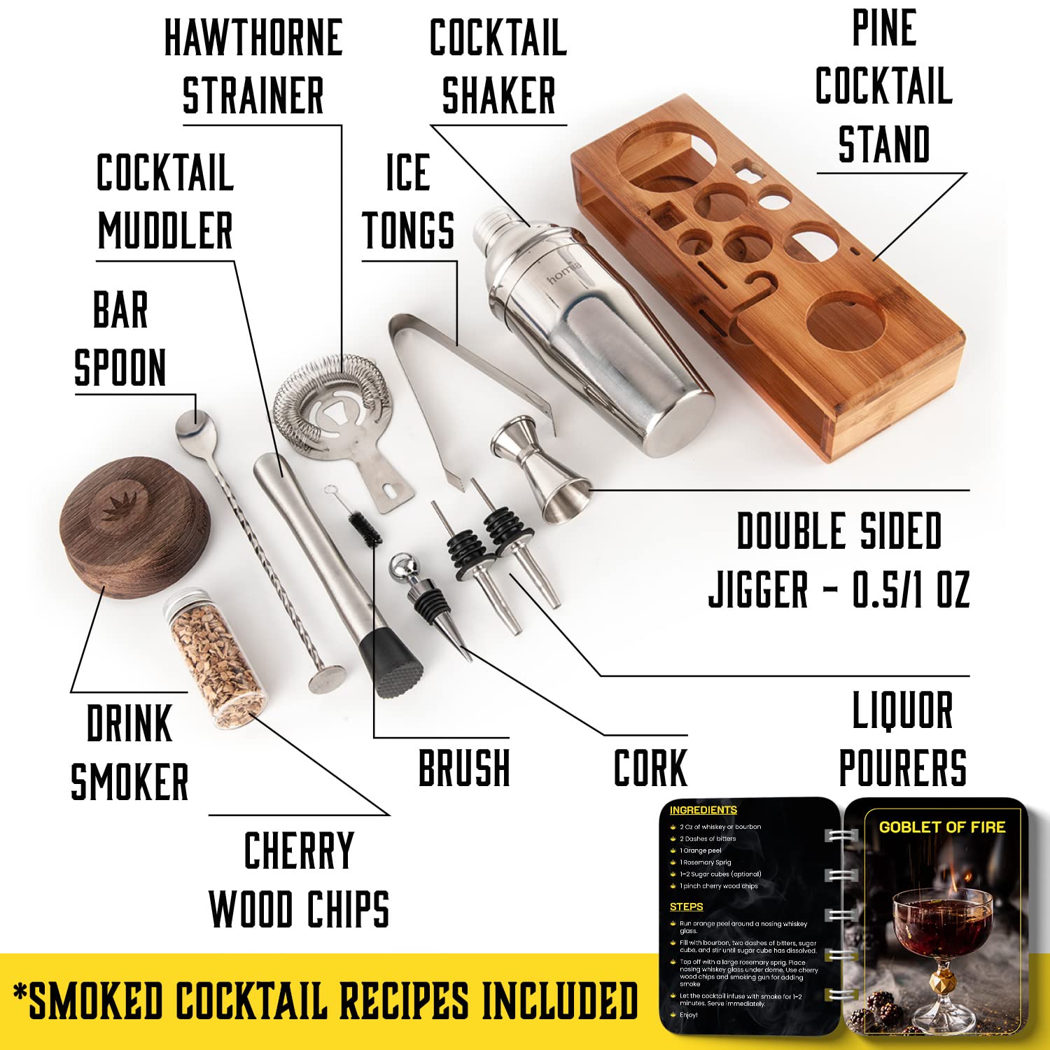 Homia drink smoker with cherry wood chips adds subtle smoky aroma.