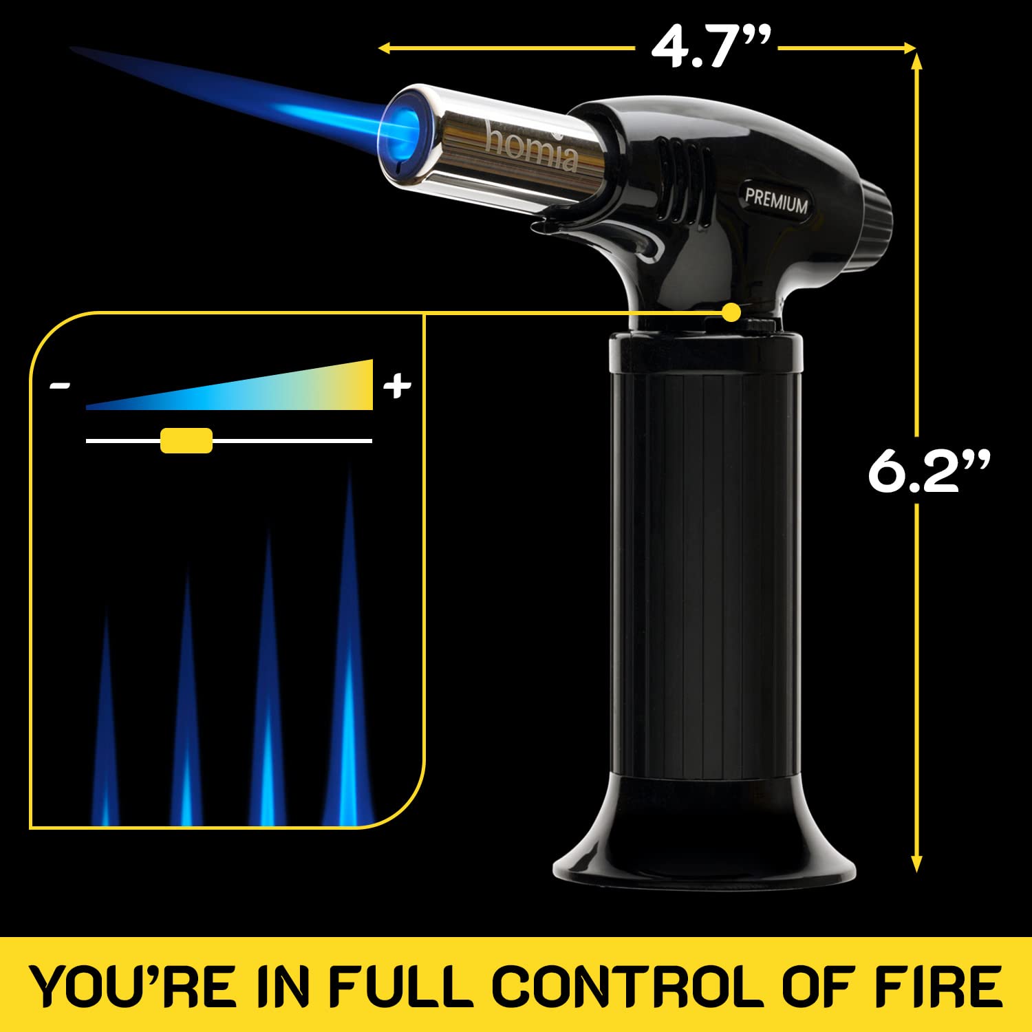 Homia piezo ignition with safety lock offers easy, reliable lighting.