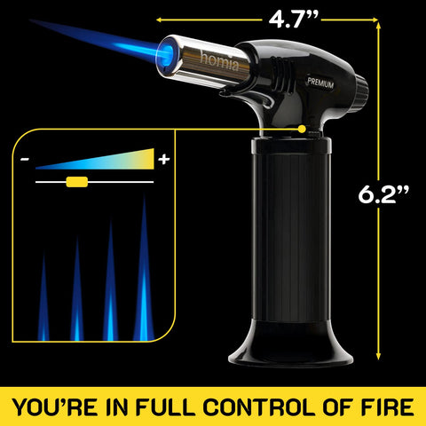 Homia piezo ignition with safety lock offers easy, reliable lighting.